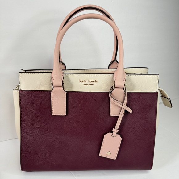 Kate Spade Cameron Medium Satchel Purse Leather Bright White Cherrywood - Picture 2 of 8